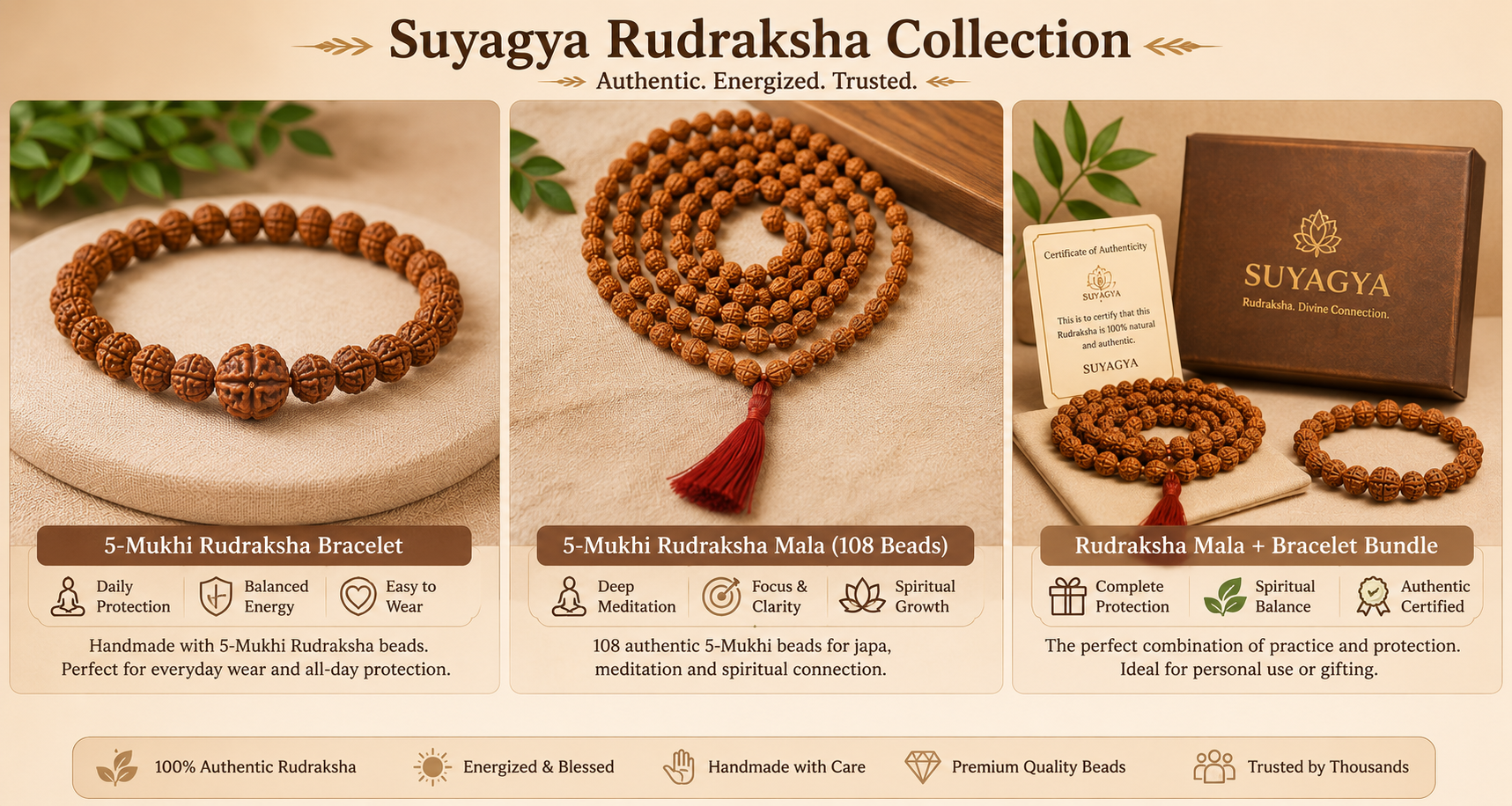 Suyagya original rudraksha bracelet 5 mukhi certified